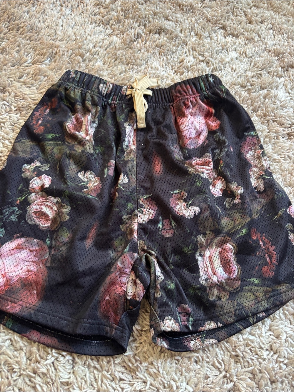 Men's Black Floral Swim Trunks - Pink Rose Print